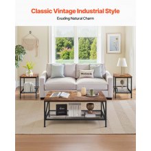 VEVOR 3 Pieces Living Room Table Sets, 41.3 in Industrial Coffee Table with 2 Square End Side Tables, Easy Assembly Coffee and End Tables Sets with Metal Legs, for Office, Living Room & Apartment