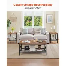 VEVOR 3 Pieces Living Room Table Sets, 41.3 in Industrial Coffee Table with 2 Square End Side Tables, Easy Assembly Coffee and End Tables Sets with Metal Legs, for Office, Living Room & Apartment