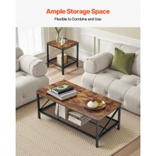 VEVOR 3 Pieces Living Room Table Sets, 41.3 in Industrial Coffee Table with 2 Square End Side Tables, Easy Assembly Coffee and End Tables Sets with Metal Legs, for Office, Living Room & Apartment
