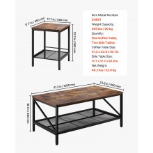 VEVOR 3 Pieces Living Room Table Sets, 41.3 in Industrial Coffee Table with 2 Square End Side Tables, Easy Assembly Coffee and End Tables Sets with Metal Legs, for Office, Living Room & Apartment