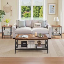 VEVOR 3 Pieces Living Room Table Sets, 41.3 in Industrial Coffee Table with 2 Square End Side Tables, Easy Assembly Coffee and End Tables Sets with Metal Legs, for Office, Living Room & Apartment
