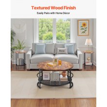 VEVOR 3 Pieces Round Coffee Table Sets, 31.5 in Industrial Living Room Table with 2 End Side Tables, Easy Assembly Coffee and End Tables Sets with Metal Legs, for Office, Living Room and Apartment