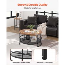 VEVOR 3 Pieces Round Coffee Table Sets, 31.5 in Industrial Living Room Table with 2 End Side Tables, Easy Assembly Coffee and End Tables Sets with Metal Legs, for Office, Living Room and Apartment
