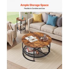 VEVOR 3 Pieces Round Coffee Table Sets, 31.5 in Industrial Living Room Table with 2 End Side Tables, Easy Assembly Coffee and End Tables Sets with Metal Legs, for Office, Living Room and Apartment
