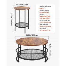 VEVOR 3 Pieces Round Coffee Table Sets, 31.5 in Industrial Living Room Table with 2 End Side Tables, Easy Assembly Coffee and End Tables Sets with Metal Legs, for Office, Living Room and Apartment