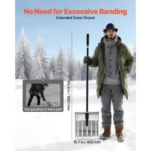 VEVOR Snow Shovel for Driveway, 40cm Wide Aluminum Alloy Snow Shovel, Non Slip Grip, Large Capacity Snowplow Shovels, Detachable & Lightweight Snows Removal Tool for Garden Car Camping Outdoors