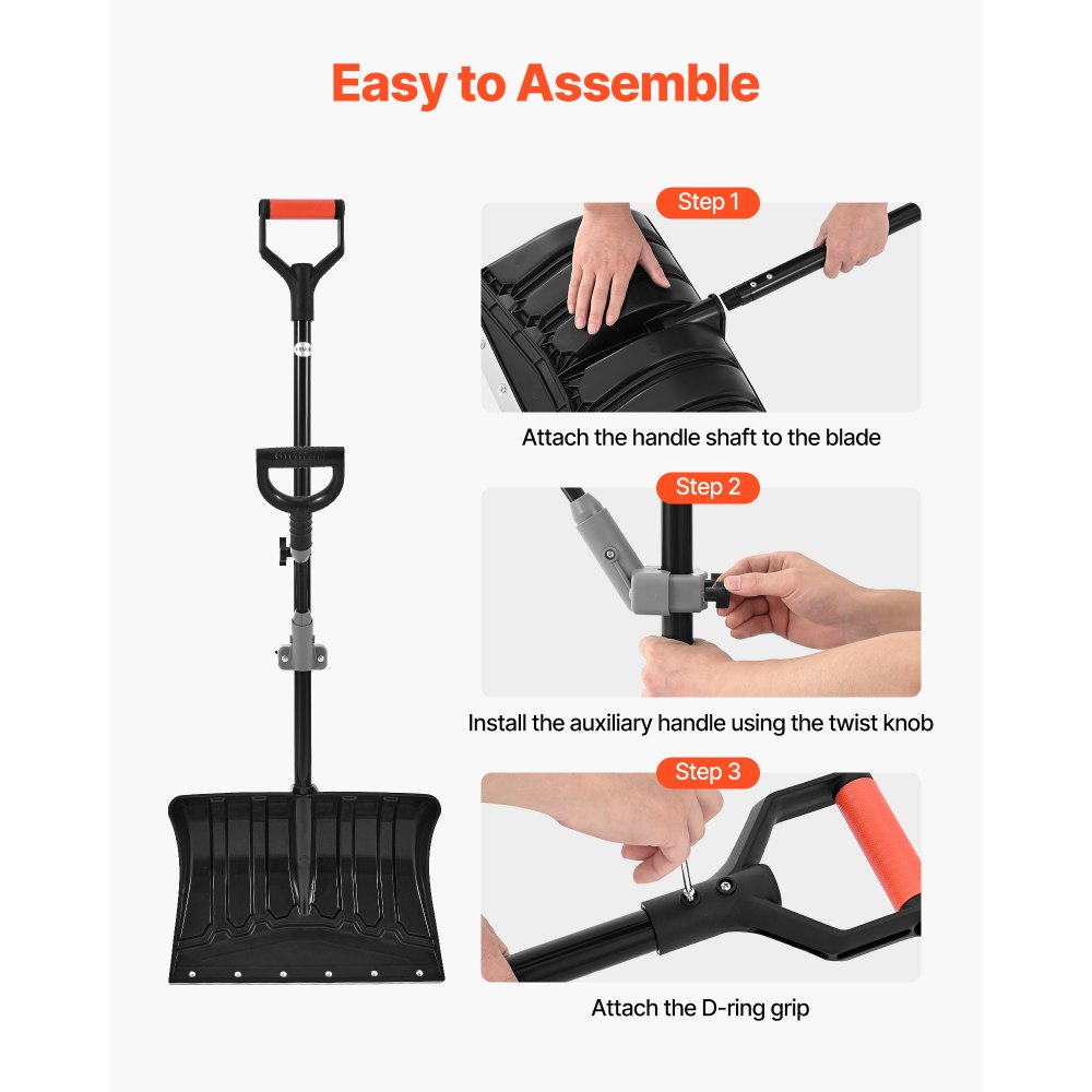 VEVOR Snow Shovel for Driveway, 18 in Wide Plastic Snow Shovel with Assist D-shaped Handles, Non Slip Grip, Large Capacity Snowplow Shovels, Lightweight Snows Removal Tool for Garden Car Camping