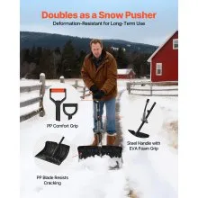 VEVOR Snow Shovel for Driveway, 45.5cm Wide Snow Shovel with Assist D-shaped Handles, Non Slip Grip, Large Capacity Snowplow Shovels, Lightweight Snows Removal Tool for Garden Car Camping Outdoors