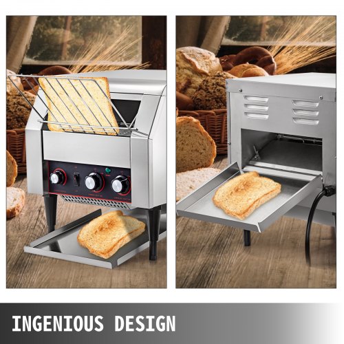 VEVOR 450 Slices/Hour Commercial Conveyor Toaster,2600W Stainless Steel Heavy Duty Industrial Toasters w/ Double Heating Tubes,Countertop Electric Restaurant Equipment for Bun Bagel Bread Baked Food