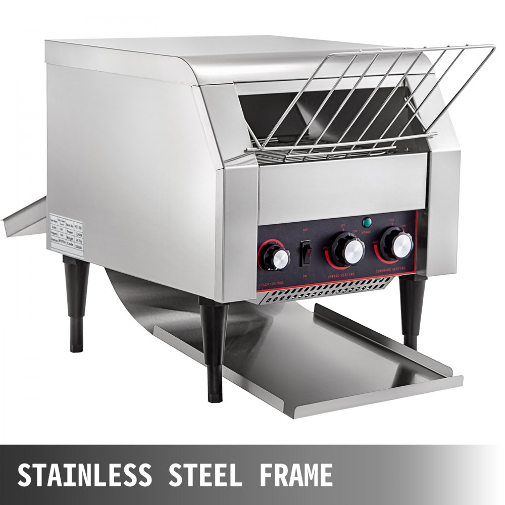 VEVOR 450 Slices/Hour Commercial Conveyor Toaster,2600W Stainless Steel Heavy Duty Industrial Toasters w/ Double Heating Tubes,Countertop Electric Restaurant Equipment for Bun Bagel Bread Baked Food