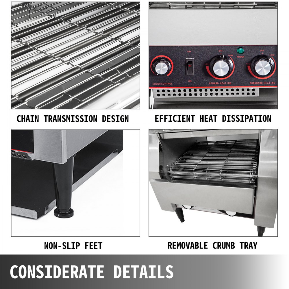 VEVOR 450 Slices/Hour Commercial Conveyor Toaster,2600W Stainless Steel Heavy Duty Industrial Toasters w/ Double Heating Tubes,Countertop Electric Restaurant Equipment for Bun Bagel Bread Baked Food