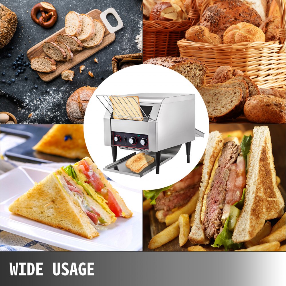 VEVOR 450 Slices/Hour Commercial Conveyor Toaster,2600W Stainless Steel Heavy Duty Industrial Toasters w/ Double Heating Tubes,Countertop Electric Restaurant Equipment for Bun Bagel Bread Baked Food