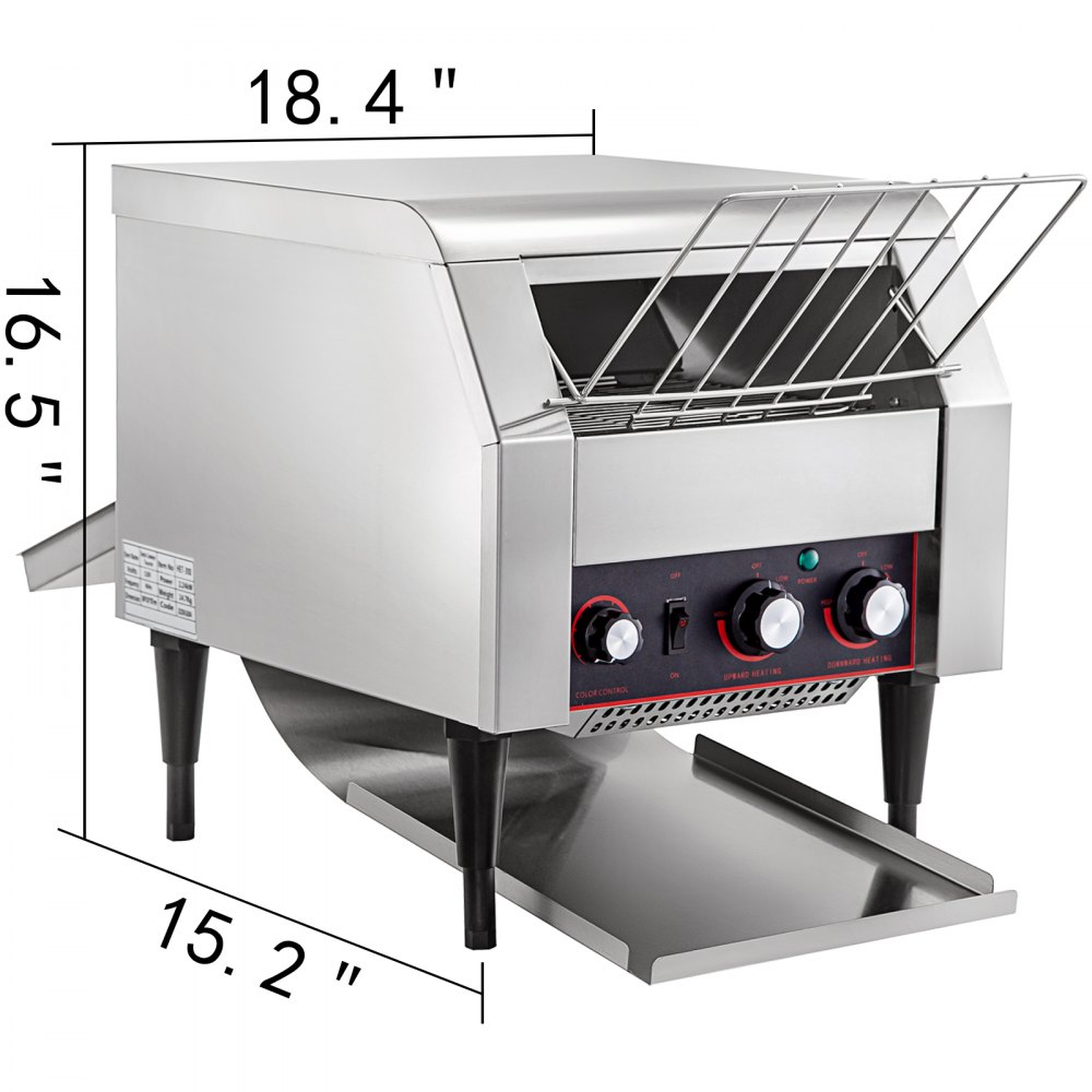 VEVOR 450 Slices/Hour Commercial Conveyor Toaster,2600W Stainless Steel Heavy Duty Industrial Toasters w/ Double Heating Tubes,Countertop Electric Restaurant Equipment for Bun Bagel Bread Baked Food