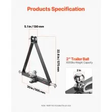 VEVOR 3 Point 2" Trailer Hitch Receiver Quick Hitch Adapter 6000lbs Capacity