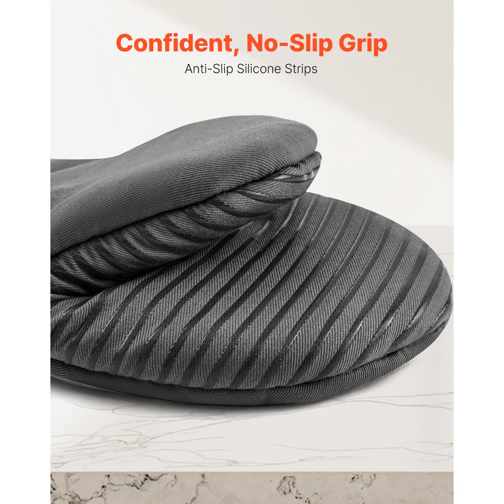 VEVOR Oven Mitts, Mini Oven Mitt Set with Non-Slip Silicone Strips, High Heat Resistant to 500℉, Lightweight Cotton Baking Mitts 13.07 x 6.1 inch with 2 No-Marks Hooks for Home, Kitchen, 2 Piece