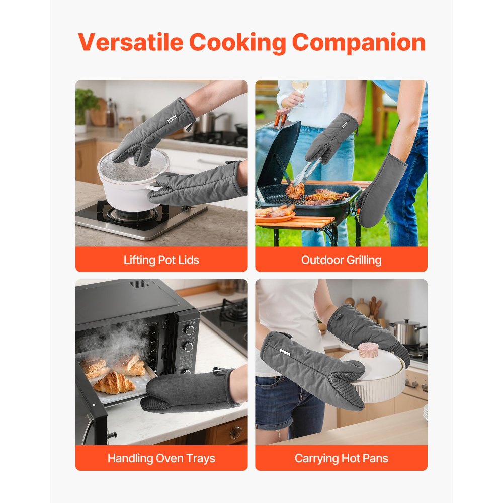 VEVOR Oven Mitts, Mini Oven Mitt Set with Non-Slip Silicone Strips, High Heat Resistant to 500℉, Lightweight Cotton Baking Mitts 13.07 x 6.1 inch with 2 No-Marks Hooks for Home, Kitchen, 2 Piece