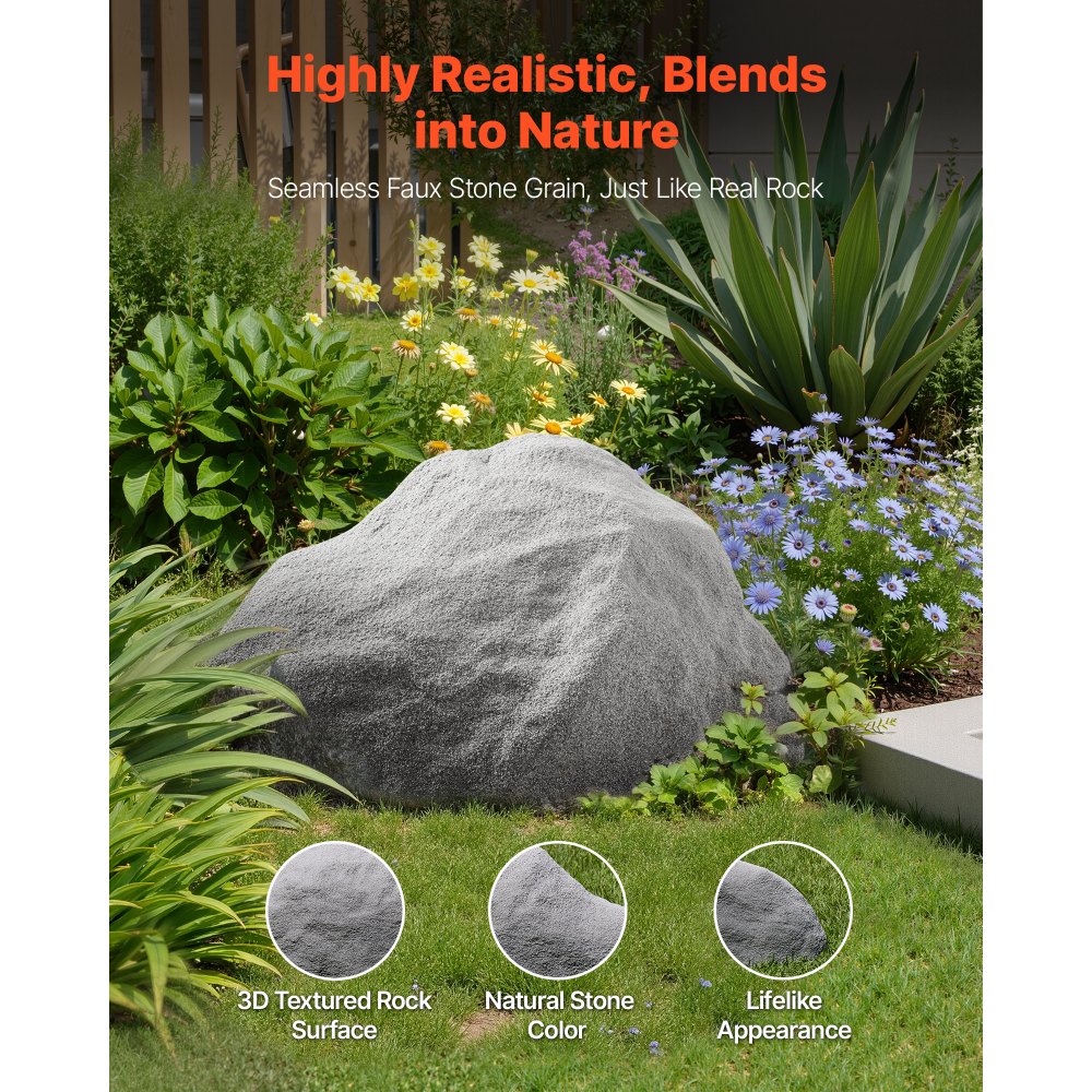VEVOR Faux Rock Cover, Outdoor Fake Rock Well Pump Cover, Realistic Natural Texture, Lightweight & Weather-Resistant Artificial Boulder for Landscaping Garden Yard Décor, Dark Grey, Medium Size