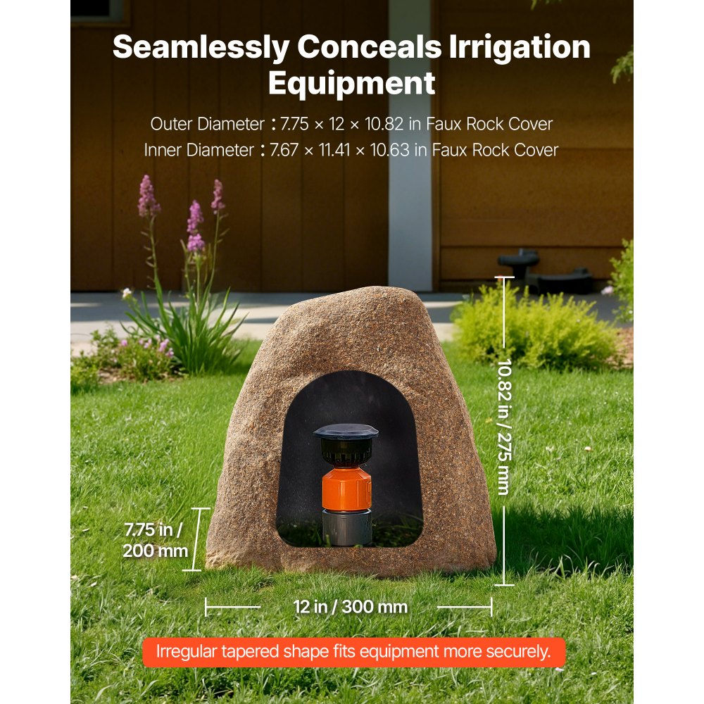 VEVOR Faux Rock Cover, Outdoor Fake Rock Well Pump Cover, Realistic Natural Texture, Lightweight & Weather-Resistant Artificial Boulder for Landscaping Garden Yard Décor, Sandy Brown, Small Size