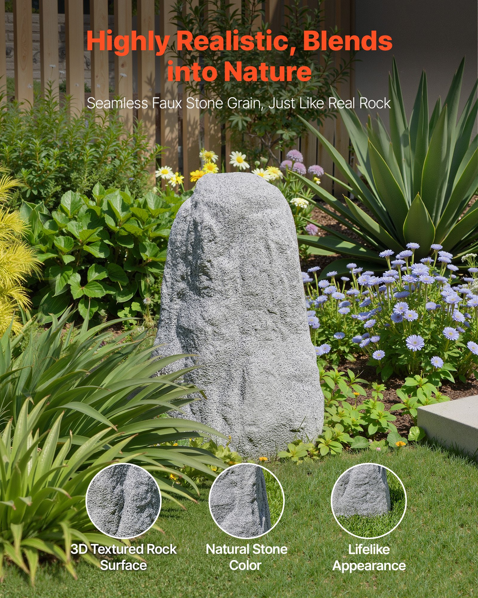 VEVOR Faux Rock Cover, Outdoor Fake Rock Well Pump Cover, Realistic Natural Texture, Lightweight & Weather-Resistant Polyresin Artificial Boulder for Landscaping Garden Yard Décor, Grey, Medium Size