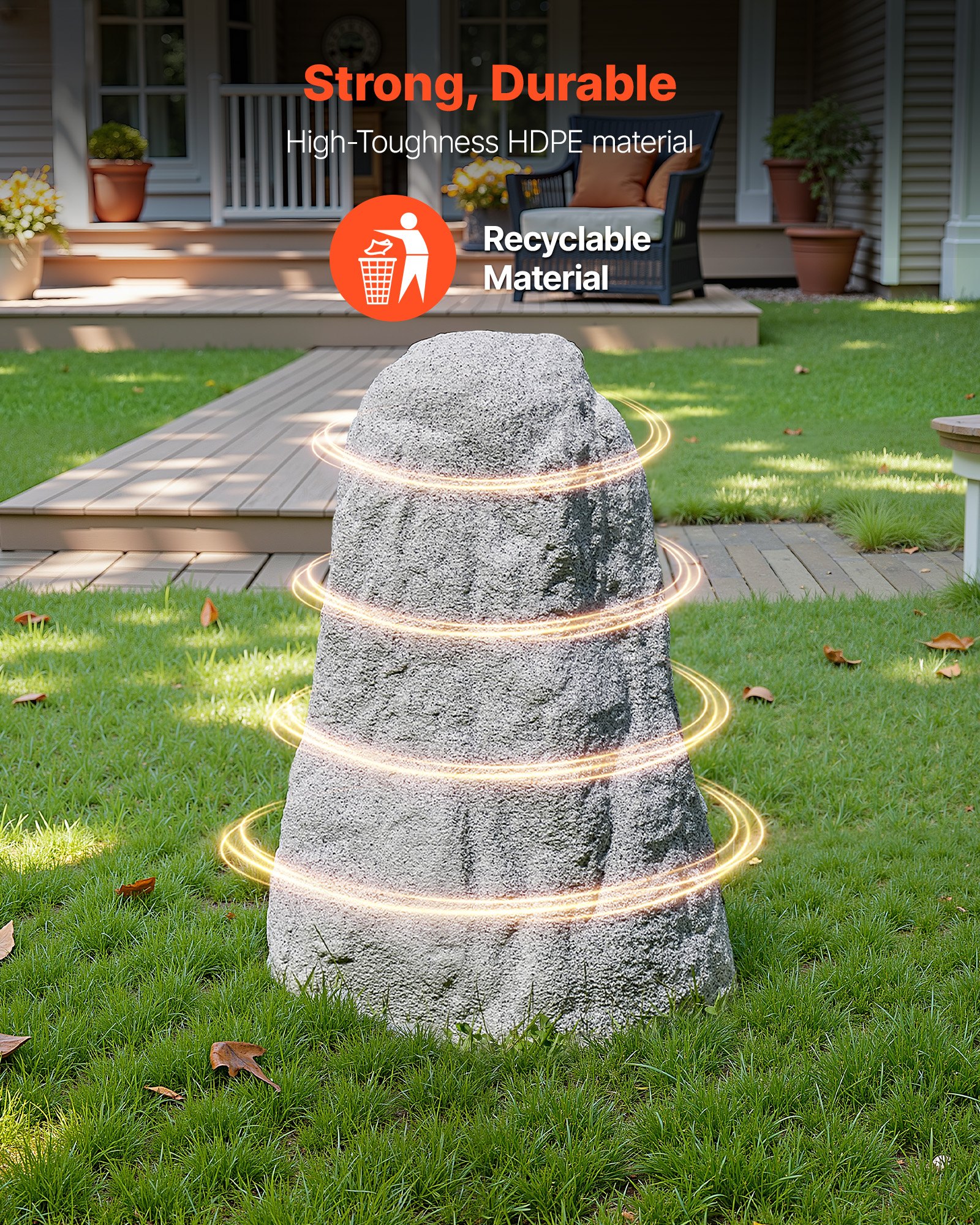 VEVOR Faux Rock Cover, Outdoor Fake Rock Well Pump Cover, Realistic Natural Texture, Lightweight & Weather-Resistant Polyresin Artificial Boulder for Landscaping Garden Yard Décor, Grey, Medium Size