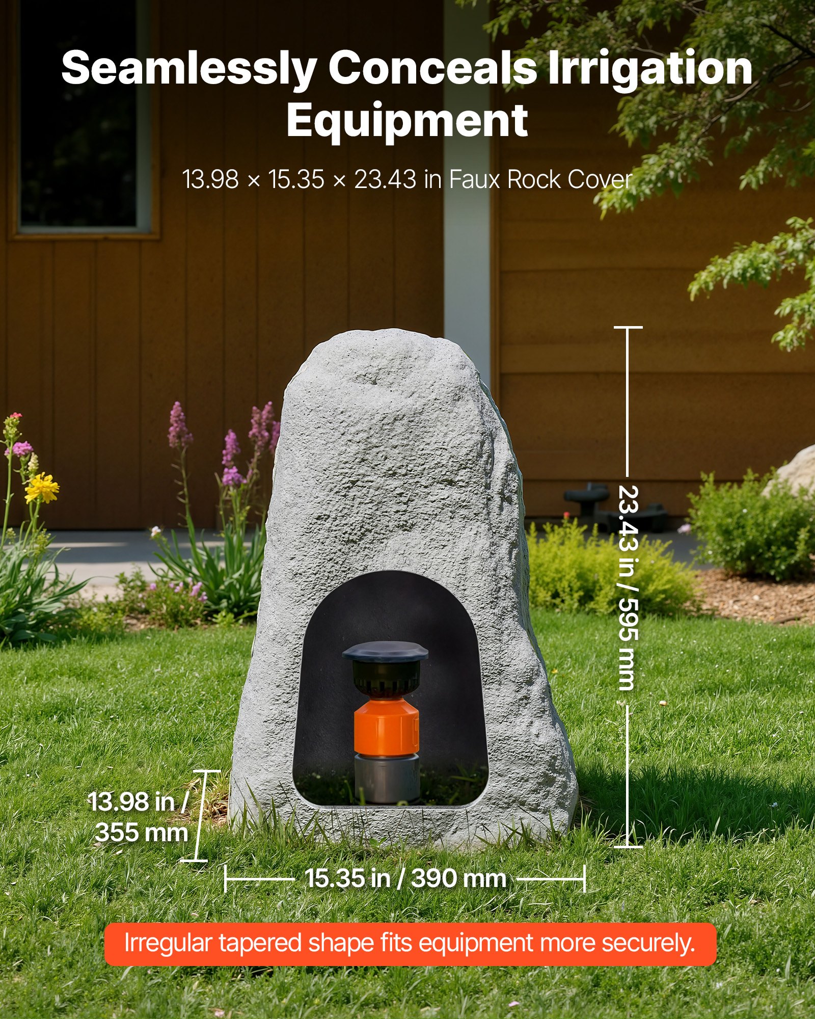 VEVOR Faux Rock Cover, Outdoor Fake Rock Well Pump Cover, Realistic Natural Texture, Lightweight & Weather-Resistant Polyresin Artificial Boulder for Landscaping Garden Yard Décor, Grey, Medium Size