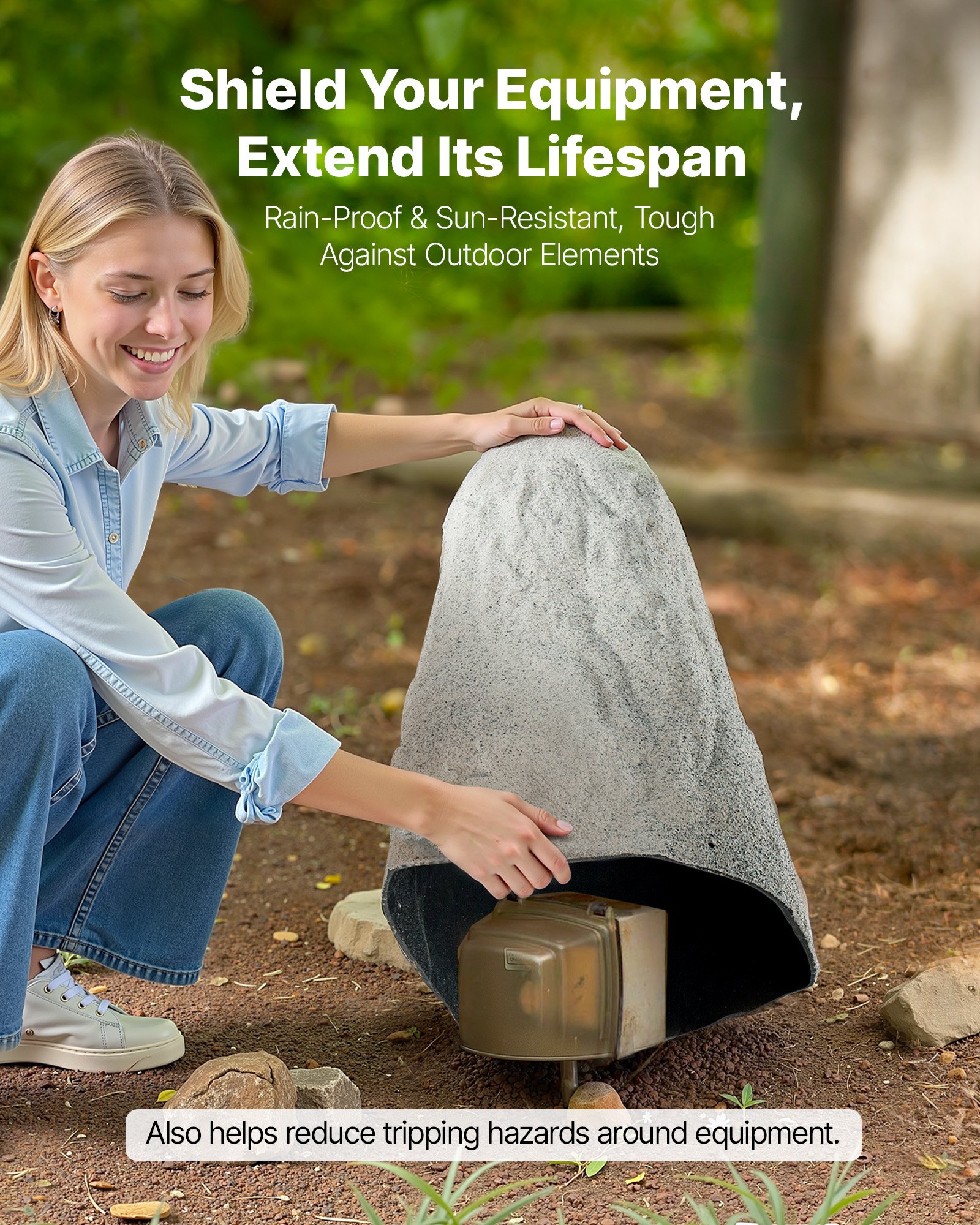 VEVOR Faux Rock Cover, Outdoor Fake Rock Well Pump Cover, Realistic Natural Texture, Lightweight & Weather-Resistant Polyresin Artificial Boulder for Landscaping Garden Yard Décor, Grey, Medium Size