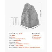 VEVOR Faux Rock Cover, Outdoor Fake Landscape Rock Well Pump Cover, Realistic Appearance & Seamless Design, Lightweight & Weather-Resistant Artificial Boulder for Garden Yard Décor, Grey, Medium Size