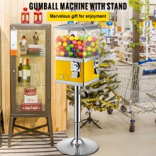 VEVOR Gumball Machine with Stand, Yellow Quarter Candy Dispenser, Rotatable Four Compartments Square Candy Vending Machine, PC & Iron Large Gumball Bank Adjustable Dispenser Wheels for 1" Gumballs