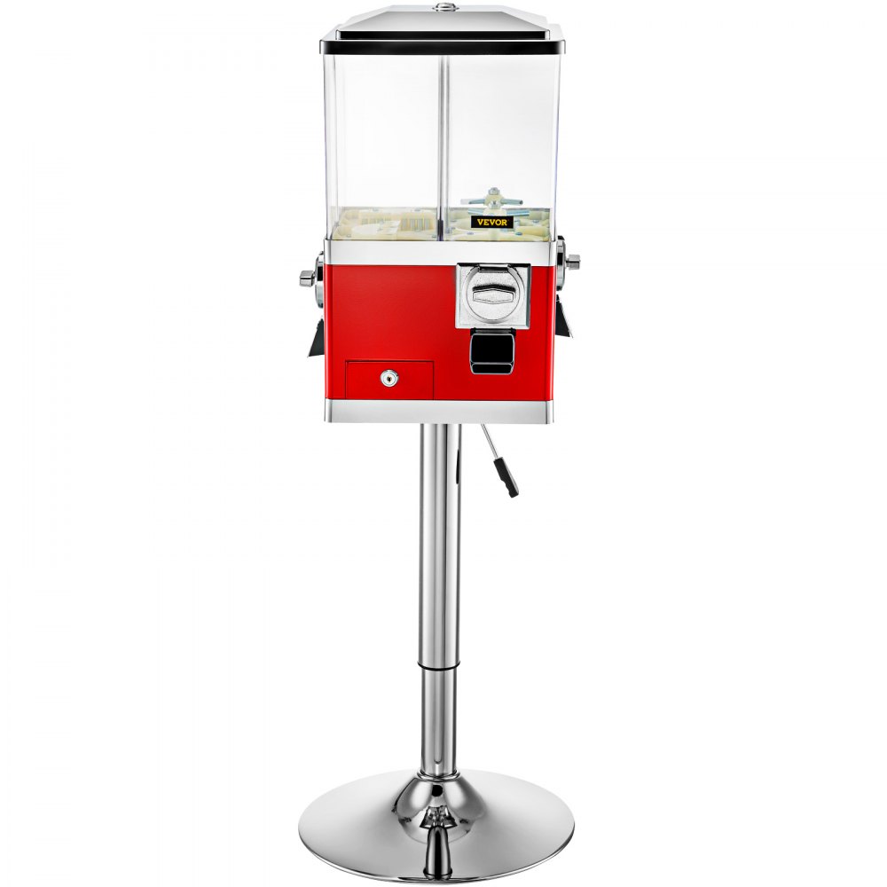 VEVOR Vending Machine with Stand,Rotatable Four Compartments Square Candy Vending Machine, PC & Iron Large Gumball Bank Adjustable Dispenser Wheels for 1" Gumballs (Red)