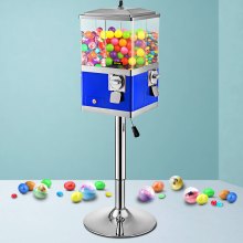 VEVOR Vending Machine with Stand, Blue Quarter Candy Dispenser, Rotatable Four Compartments Square Candy Vending Machine, PC & Iron Large Gumball Bank Adjustable Dispenser Wheels for 1 inch Gumballs