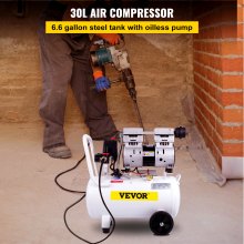 VEVOR Air Compressor, 30L/6.6Gallon Air Compressor Tank, 1.1HP 850W Portable Oilless Air Compressor Kit for Garage, Ultra Quiet, 115PSI, 5.9CFM, 1440RPM, for Tire Inflation,House Renovation, Air Tools