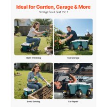 Rolling Garden Cart with Seat 276 lbs Plastic Garden Scooter Storage Bin & Seat