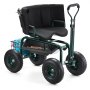 Rolling Garden Cart with Swivel Seat Backrest Toolbox Wheel Extendable Handle
