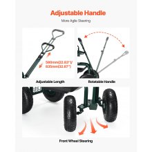Rolling Garden Cart with Swivel Seat Backrest Toolbox Wheel Extendable Handle