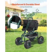 Rolling Garden Cart with Swivel Seat Backrest Toolbox Wheel Extendable Handle