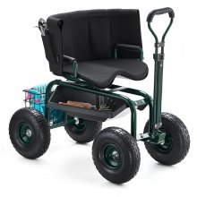 Rolling Garden Cart with Swivel Seat Backrest Toolbox Wheel Extendable Handle