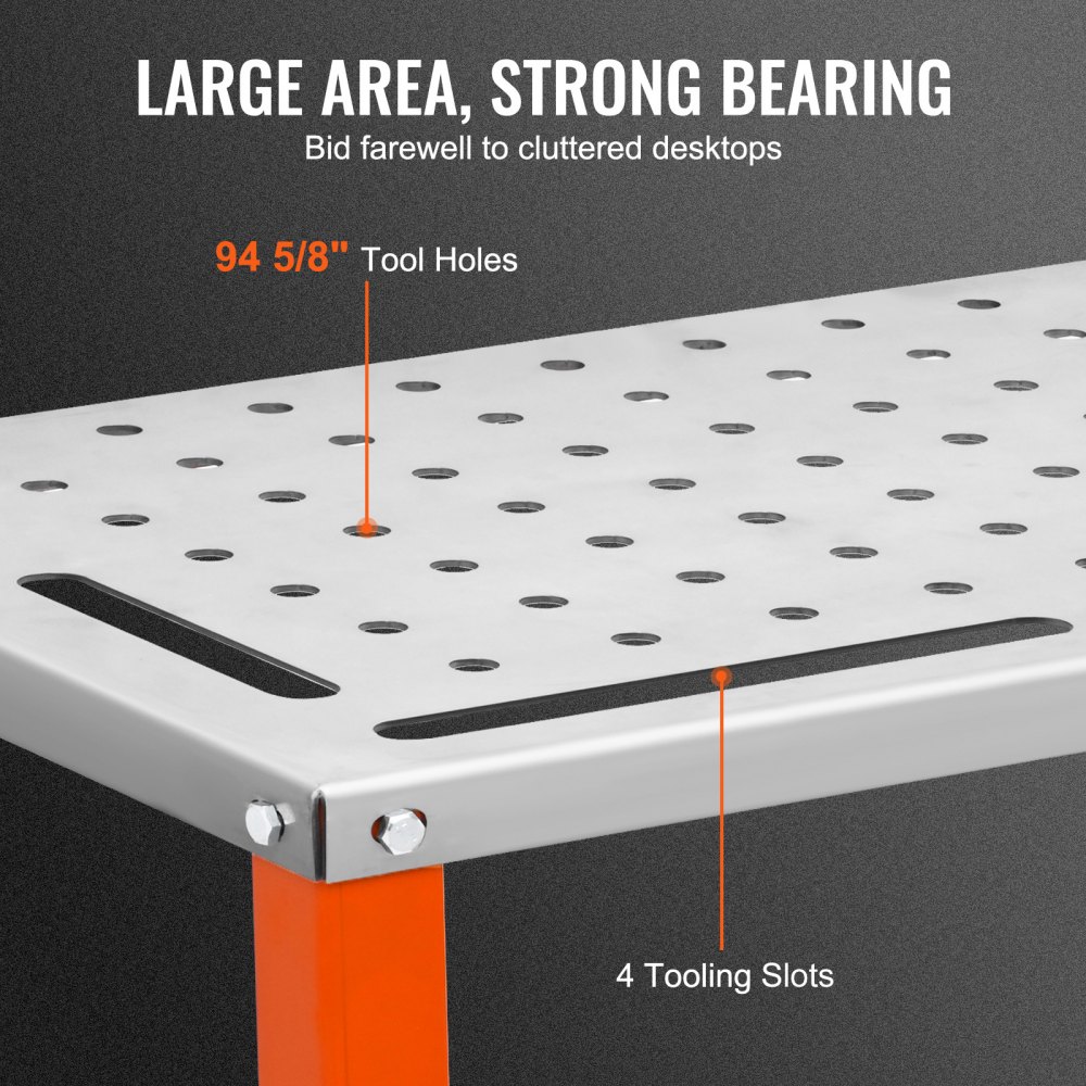 Masă de sudură VEVOR 36" x 18", 1200 lbs Capacitate de încărcare Banc de lucru din oțel pentru sudare Masă pe roți, Banc de lucru portabil cu 2 straturi cu roți de frânare, 4 sloturi pentru scule, găuri de fixare de 5/8 inci
