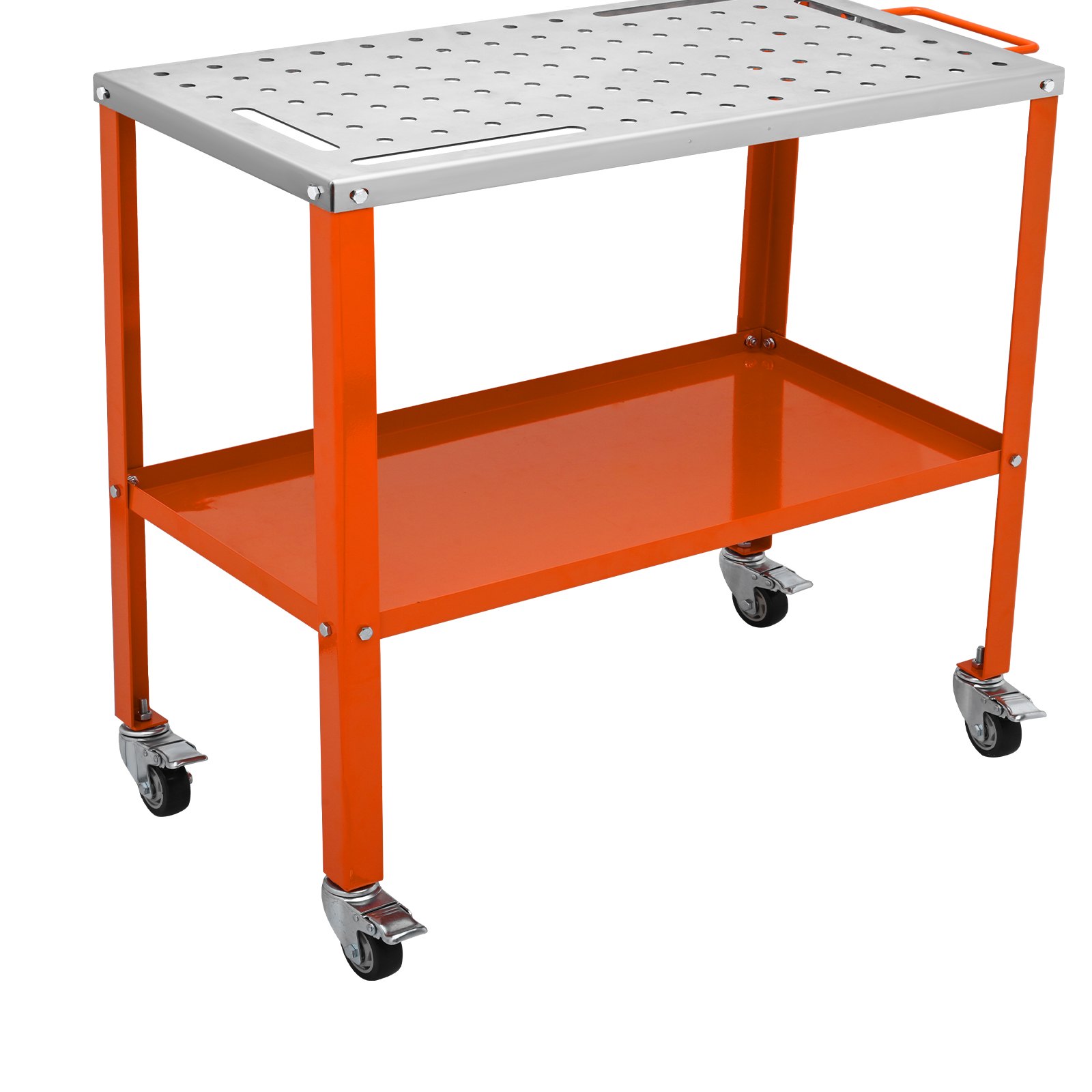 Masă de sudură VEVOR 36" x 18", 1200 lbs Capacitate de încărcare Banc de lucru din oțel pentru sudare Masă pe roți, Banc de lucru portabil cu 2 straturi cu roți de frânare, 4 sloturi pentru scule, găuri de fixare de 5/8 inci