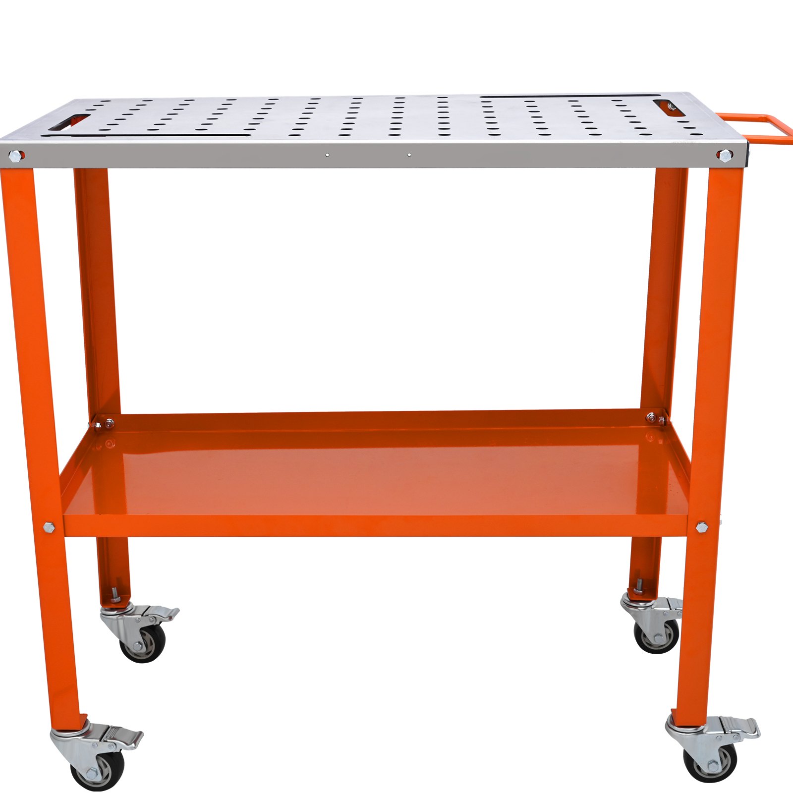 Masă de sudură VEVOR 36" x 18", 1200 lbs Capacitate de încărcare Banc de lucru din oțel pentru sudare Masă pe roți, Banc de lucru portabil cu 2 straturi cu roți de frânare, 4 sloturi pentru scule, găuri de fixare de 5/8 inci