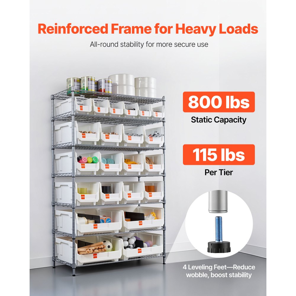 VEVOR 7-Tier Rolling Bin Storage Rack, 22 Organizer Bins, Bin Rack Storage Steel Wire Shelving System with Wheels, Mobile Tool Organizer for Garage, Warehouse, Office, Restaurant, Classroom, Kitchen