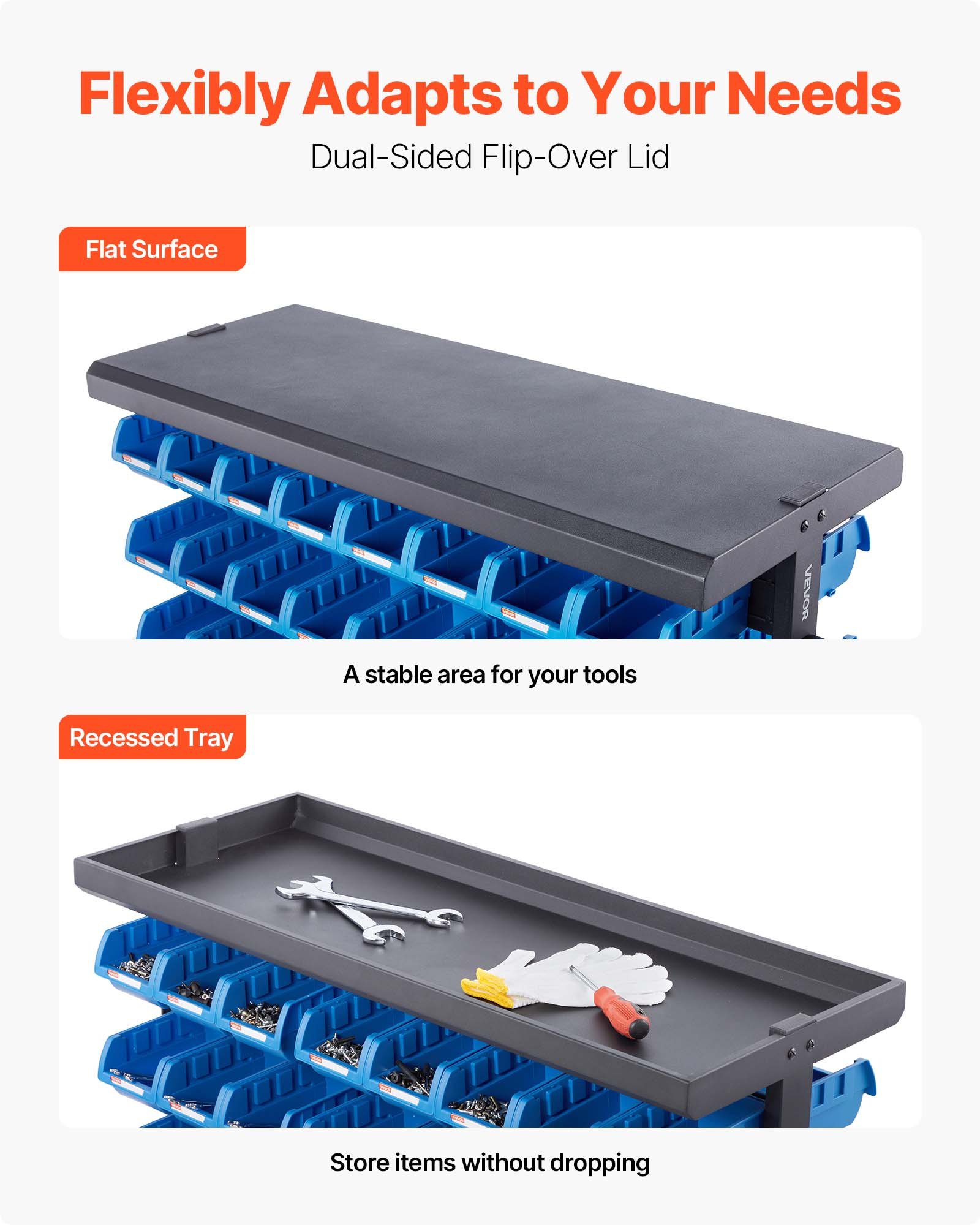 VEVOR 5-Tier Double-Sided Rolling Bin Storage Rack, 68 Plastic Bins, Dual-Sided Parts Organizer with Wheels, Mobile Tool Organizer for Garage, Warehouse, Office, Restaurant, Classroom, Kitchen
