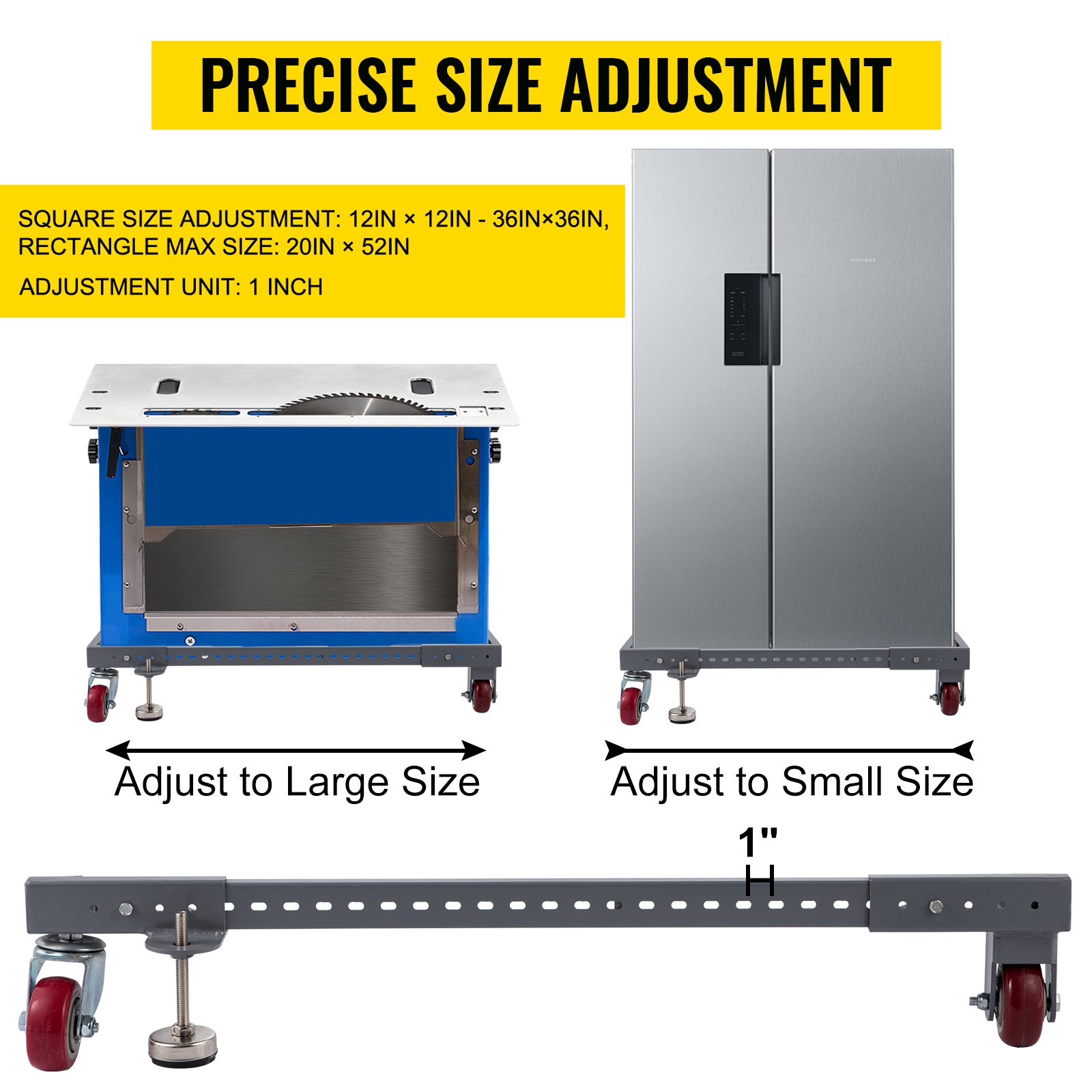 VEVOR Adjustable Universal Mobile Base PM-2500 Heavy-Duty Mobile Base Rolling Mobile Base, Used for Mobilizing Large Power Tools, Table Saws, Drill Press, Planers, Jointers, Fridge and Washing Machine