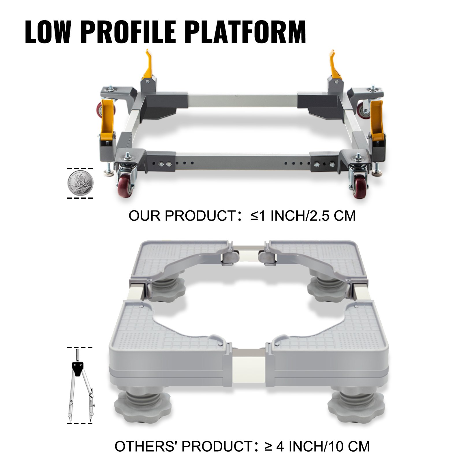 VEVOR Adjustable Universal Mobile Base PM-3500 Heavy-Duty Mobile Base Rolling Mobile Base with Locking Levers,Used for Mobilizing Table Saws, Drill Press, Planers, Jointers,Fridge and Washing Machine