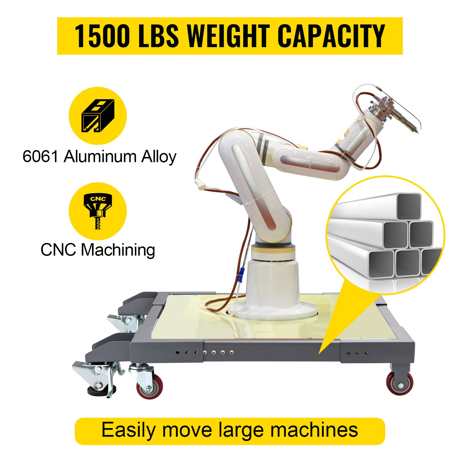VEVOR Adjustable Universal Mobile Base 1500 LBS Load-Bearing Capacity Heavy-Duty Mobile Base Rolling Mobile Base with Locking Levers, Used for Mobilizing Woodworking Equipment, Fridge, Washing Machine