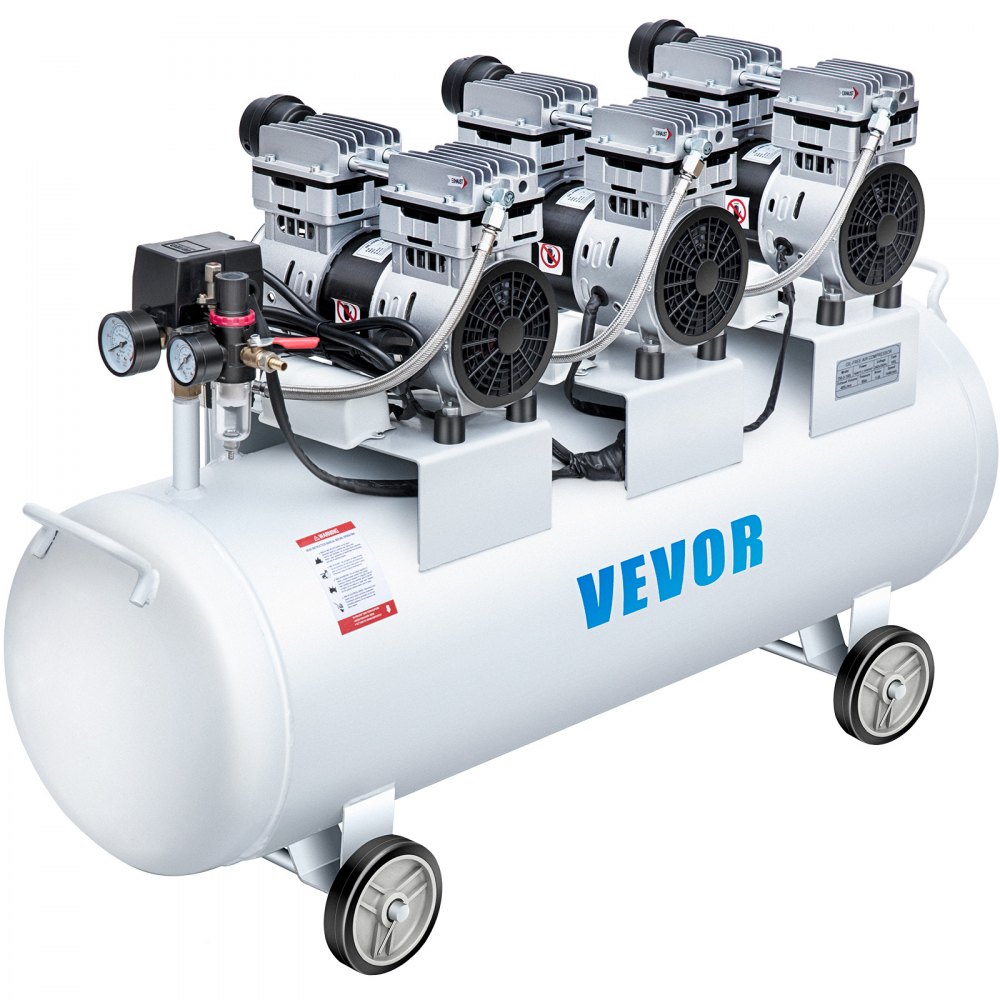 VEVOR 3HP Oil Free Air Compressor Silenced 100L Tank Ultra 3 Silent Inflator for Auto Repair, Tire Inflation, Spray Painting, Woodwork Nailing