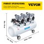 VEVOR Oil Free Air Compressor Air Compressor Tank 100L 3HP Ultra Silent Inflator