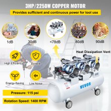 VEVOR Oil Free Air Compressor Air Compressor Tank 100L 3HP Ultra Silent Inflator