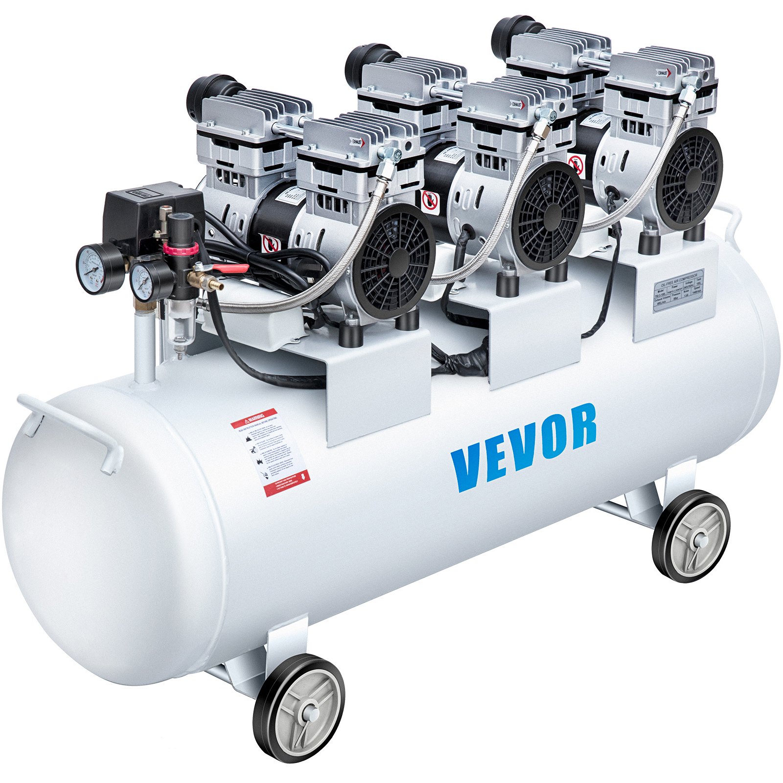 VEVOR 3HP Oil Free Air Compressor Silenced 100L Tank Ultra 3 Silent Inflator for Auto Repair, Tire Inflation, Spray Painting, Woodwork Nailing