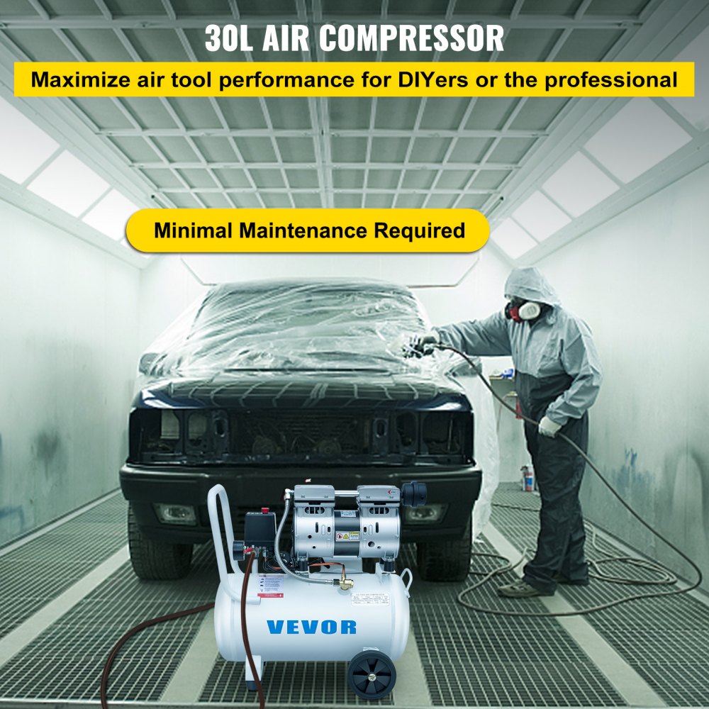 VEVOR 0.75HP Oil Free Air Compressor Air Compressor Tank 30L Silent Inflator