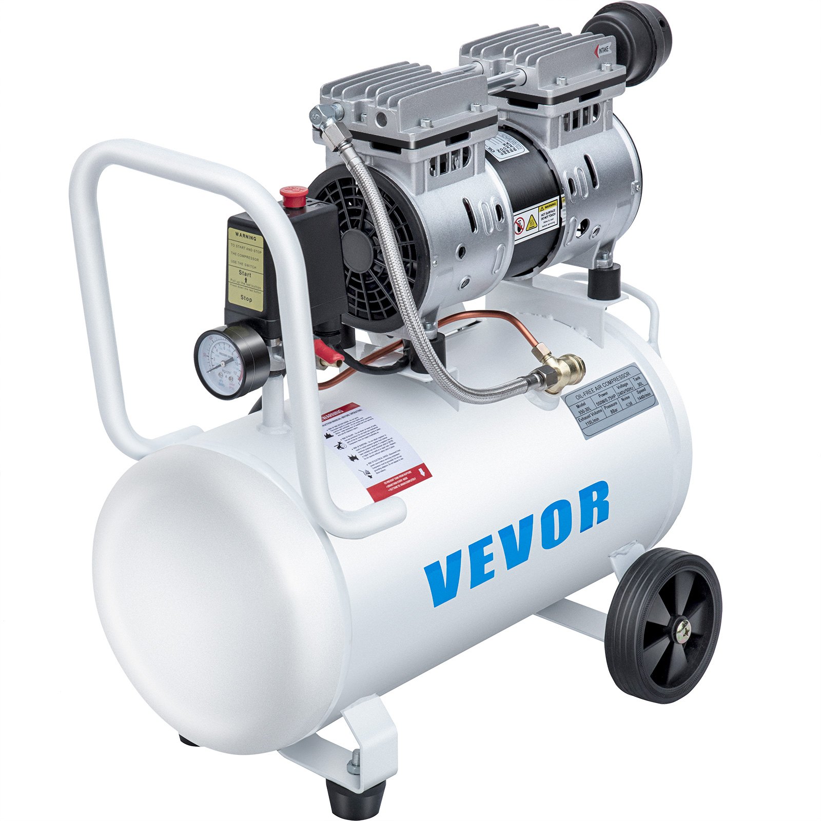 VEVOR 0.75HP Oil Free Air Compressor Air Compressor Tank 30L Silent Inflator